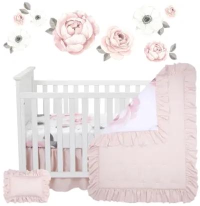 Lambs & Ivy Floral Garden Watercolor/Pink Linen 5-Piece Baby Crib Bedding Set