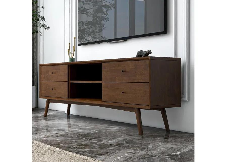 Ashcroft Furniture Co Caroline Mid Century Modern Style Walnut TV Stand up to 72