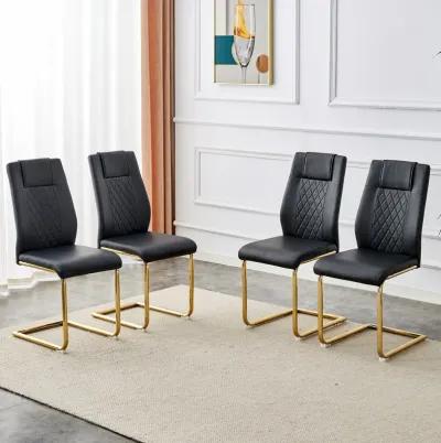 Hivvago 4 Pcs Faux Leather Upholstered Grid High Back Dining Chairs with Metal Base