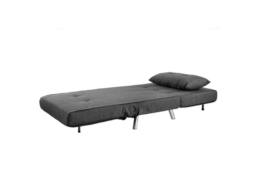 35 Inch Sofa Futon Bed, Convertible, Modern Velvet Lumbar Pillow, Gray-Benzara