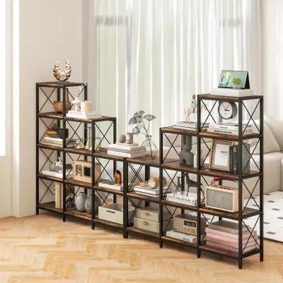 9 Cubes Bookcase with Carbon Steel Frame for Home Office-Rustic Brown