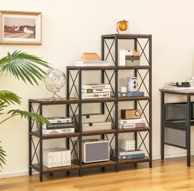 9 Cubes Bookcase with Carbon Steel Frame for Home Office-Rustic Brown