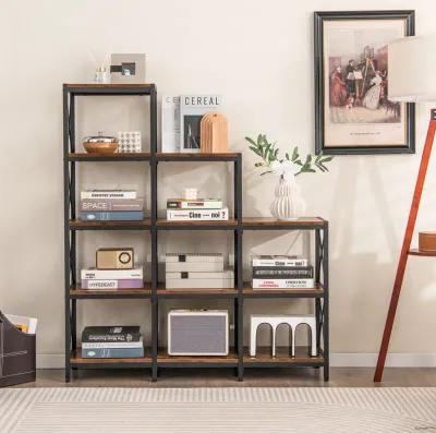 9 Cubes Bookcase with Carbon Steel Frame for Home Office-Rustic Brown