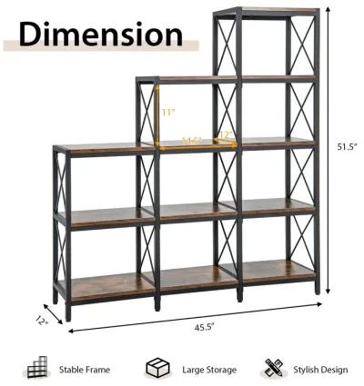 9 Cubes Bookcase with Carbon Steel Frame for Home Office-Rustic Brown