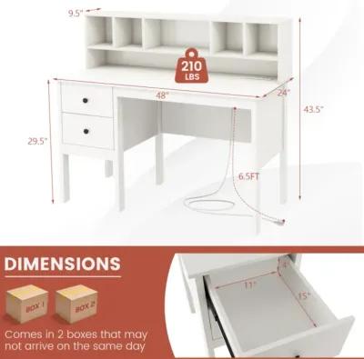 Hivvago 48 Inch Computer Desk with Drawers Power Outlets and 5-Cubby Hutch