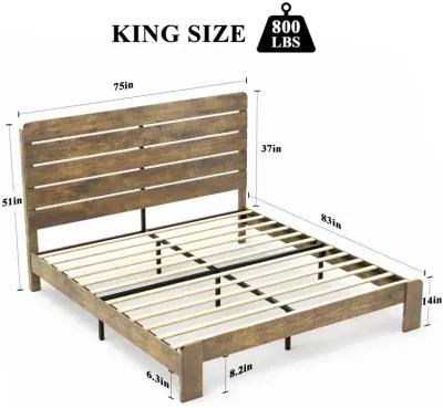 King Size Wood Platform Bed Frame with Storage