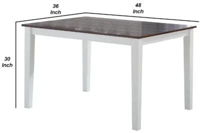 48 Inch Wood Dining Table, Plank Top, 4 Seater, White, Walnut Brown-Benzara