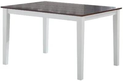 48 Inch Wood Dining Table, Plank Top, 4 Seater, White, Walnut Brown-Benzara