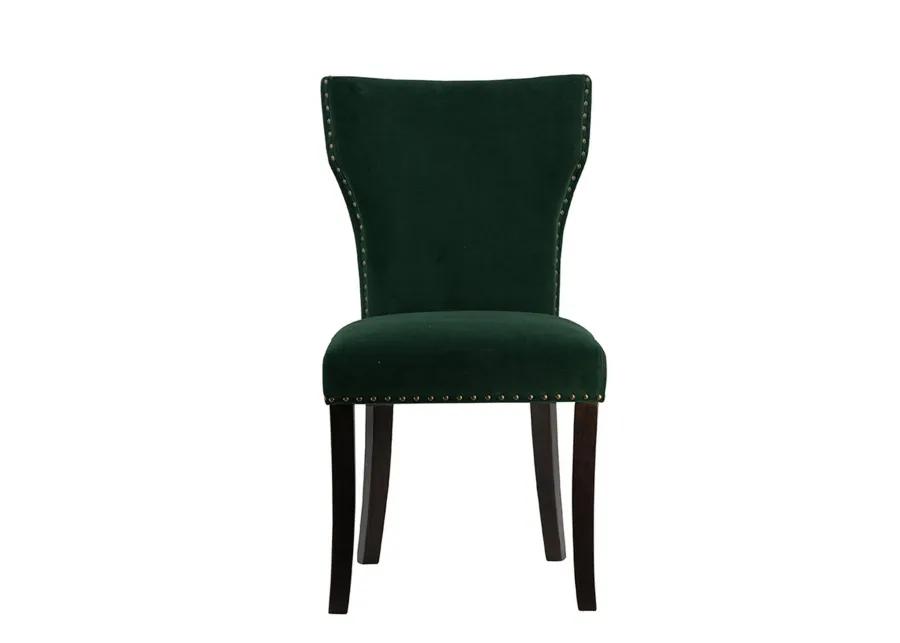 Devi 25 Inch Curved Dining Chair, Green Velvet Upholstery, Nailhead Trim - Benzara