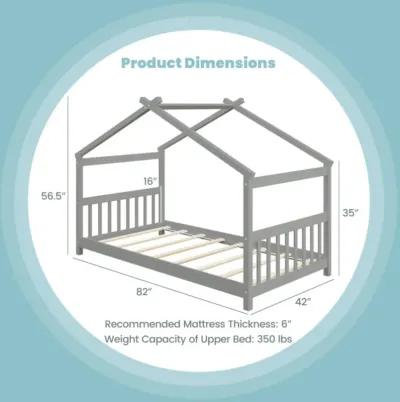 Hivvago Twin Size Wooden House Bed with Roof