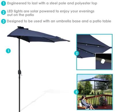 Sunnydaze 9 ft Solar Steel Half Patio Umbrella with Crank