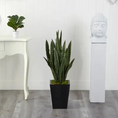 HomPlanti 40" Sansevieria Artificial Plant in Black Metal Planter