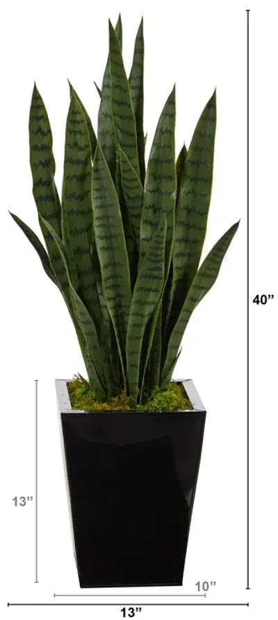 HomPlanti 40" Sansevieria Artificial Plant in Black Metal Planter