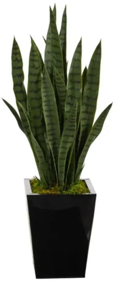 HomPlanti 40" Sansevieria Artificial Plant in Black Metal Planter