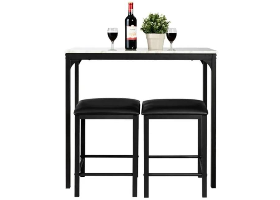 Hivvago Modern 3 Piece Dining Set White Faux Marble Table Top and 2 Black Chairs Stools