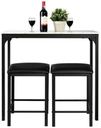 Hivvago Modern 3 Piece Dining Set White Faux Marble Table Top and 2 Black Chairs Stools