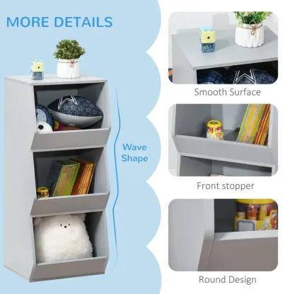 Gray Kids' Bookcase: 3-Shelf Anti-toppling Storage Cabinet Organizer