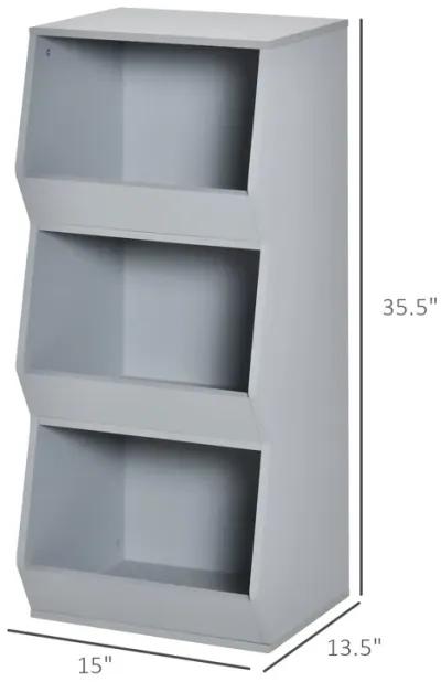 Gray Kids' Bookcase: 3-Shelf Anti-toppling Storage Cabinet Organizer