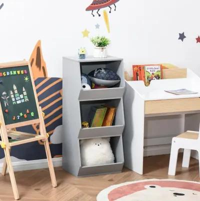 Gray Kids' Bookcase: 3-Shelf Anti-toppling Storage Cabinet Organizer