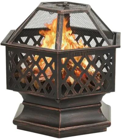 vidaXL Rustic Fire Pit with Poker 24.4"x21.3"x22" XXL Steel