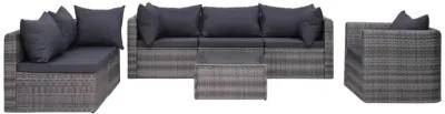 vidaXL 7 Piece Garden Sofa Set with Cushions & Pillows Poly Rattan Gray