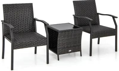 3 Piece Patio Wicker Chair Set with Quick Dry Foam Cushions