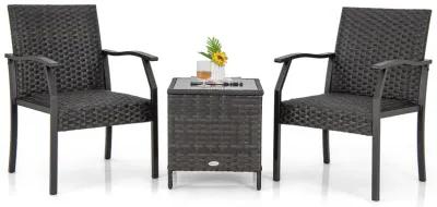 3 Piece Patio Wicker Chair Set with Quick Dry Foam Cushions