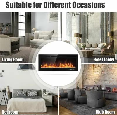 50 Inch Recessed Electric Insert Wall Mounted Fireplace with Adjustable Brightness