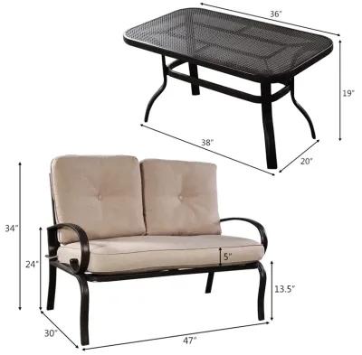 2 Pieces Patio Outdoor Cushioned Coffee Table Seat