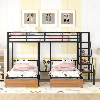 Full Over Twin-Twin Triple Bunk Bed With Drawers And Staircase