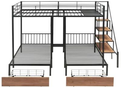 Full Over Twin-Twin Triple Bunk Bed With Drawers And Staircase