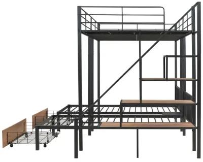 Full Over Twin-Twin Triple Bunk Bed With Drawers And Staircase