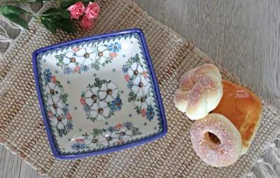 Blue Rose Polish Pottery Morning Medley Square Dish