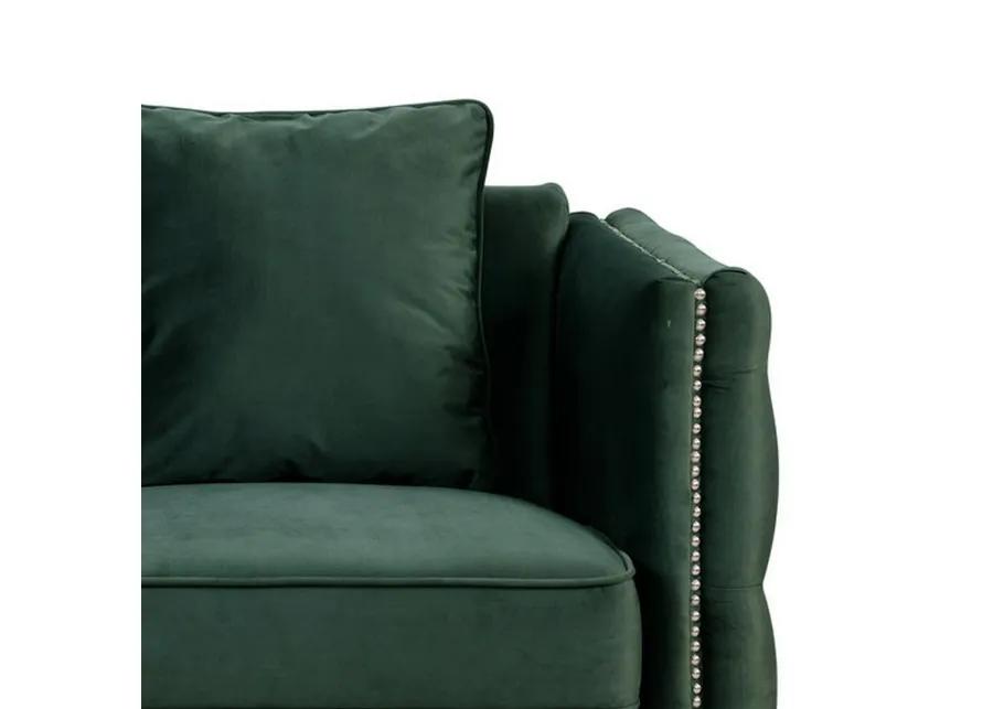 Zion 53 Inch Accent Loveseat, Nailhead Trim, Button Tufted, Green Velvet-Benzara