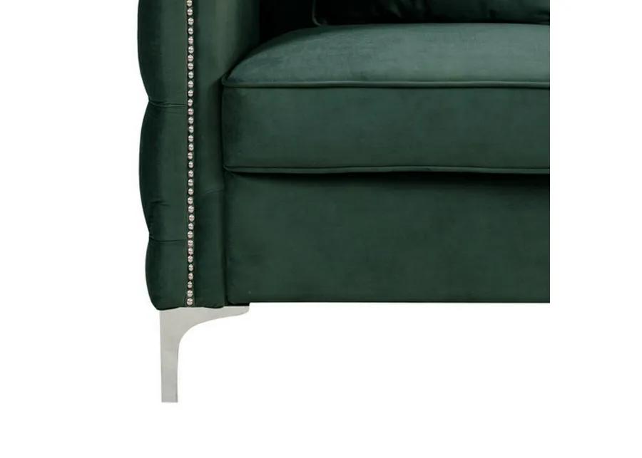 Zion 53 Inch Accent Loveseat, Nailhead Trim, Button Tufted, Green Velvet-Benzara