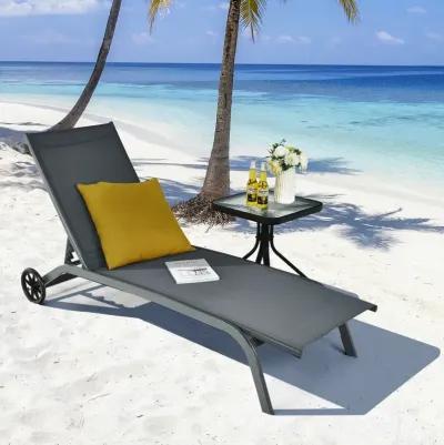 6-Poisition Adjustable Outdoor Chaise Recliner with Wheels