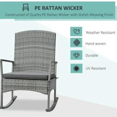 Grey Porch Relaxation: 3-Piece PE Rattan Rocking Chair Set