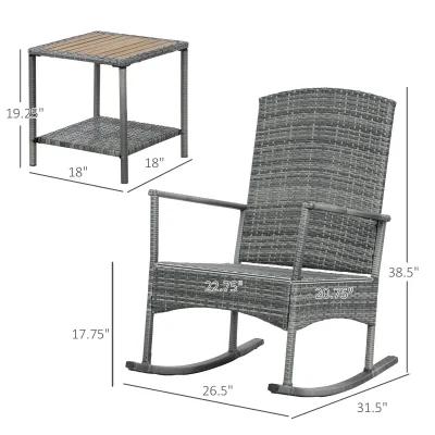 Grey Porch Relaxation: 3-Piece PE Rattan Rocking Chair Set