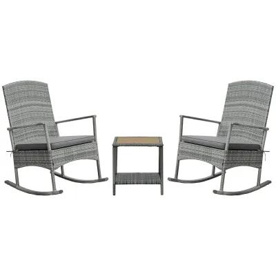 Grey Porch Relaxation: 3-Piece PE Rattan Rocking Chair Set