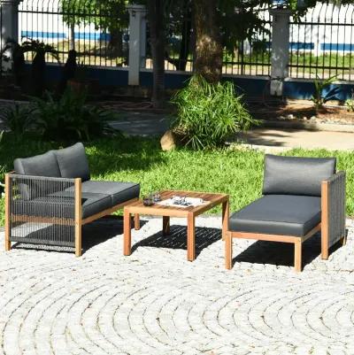 3 Piece Patio Acacia Sofa Set with Nylon Armrest