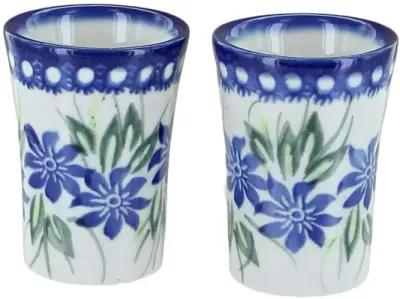 Blue Rose Polish Pottery Misty 2 PC Shooter/Shot Glass Set