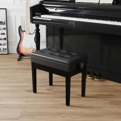 Adjustable Wooden Piano Bench Stool with Sheet Music Storage- Black