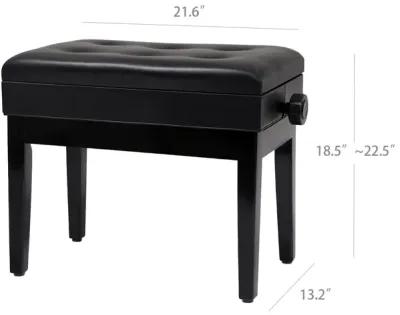 Adjustable Wooden Piano Bench Stool with Sheet Music Storage- Black