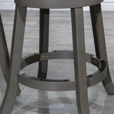 24" Counter Stool, Weathered Gray Finish, Charcoal Fabric Seat