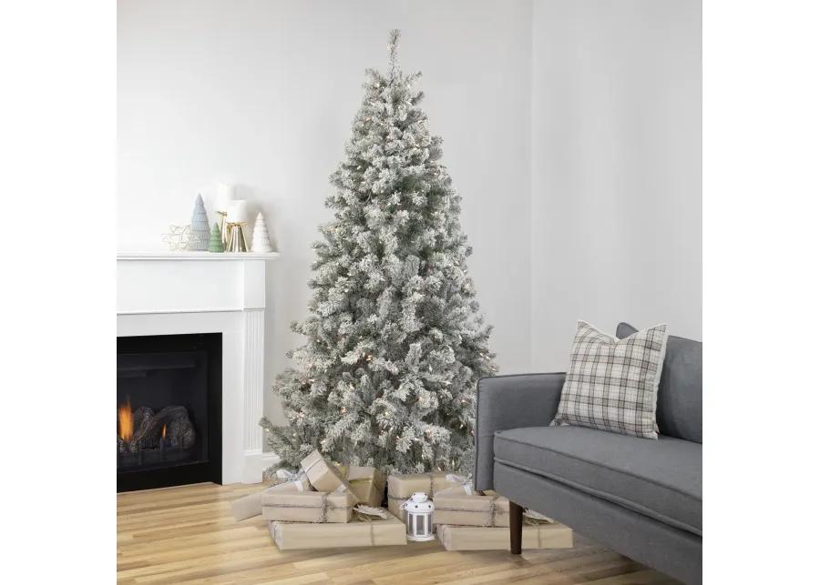 6.5' Pre-Lit Flocked Madison Pine Medium Artificial Christmas Tree  Clear Lights