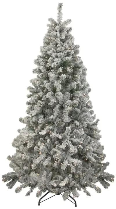 6.5' Pre-Lit Flocked Madison Pine Medium Artificial Christmas Tree  Clear Lights