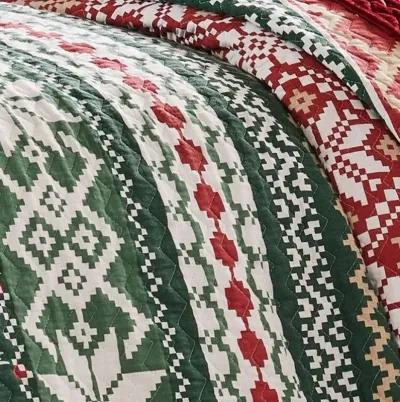 Live 3 Piece Queen Quilt Set with 2 Pillow Shams, Festive Winter Print  - Benzara