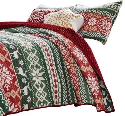 Live 3 Piece Queen Quilt Set with 2 Pillow Shams, Festive Winter Print  - Benzara