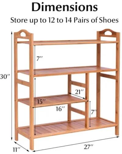 Hivvago 4 Tiers Multifunction Bamboo Storage Shoe Rack for Entryway Hallway