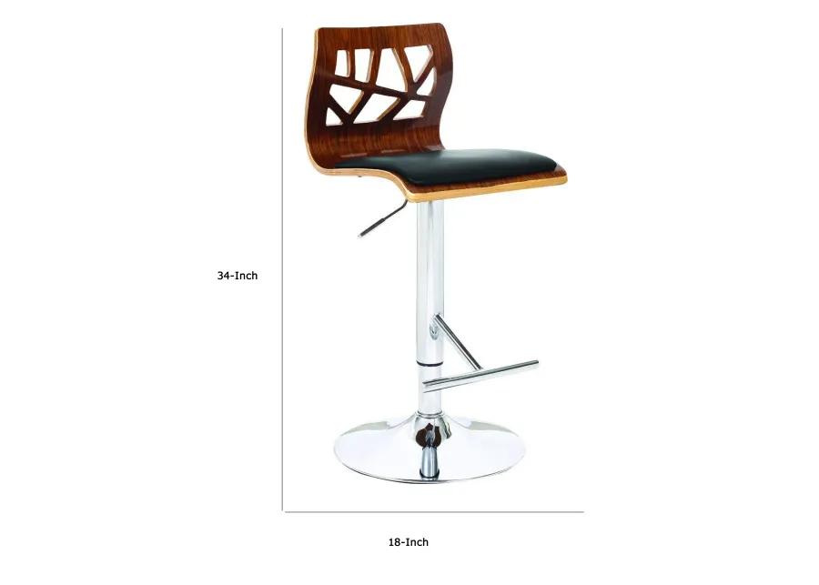 34-43, Inch Adjustable Height Barstool, Open Back, Wood, Black Faux Leather - Benzara